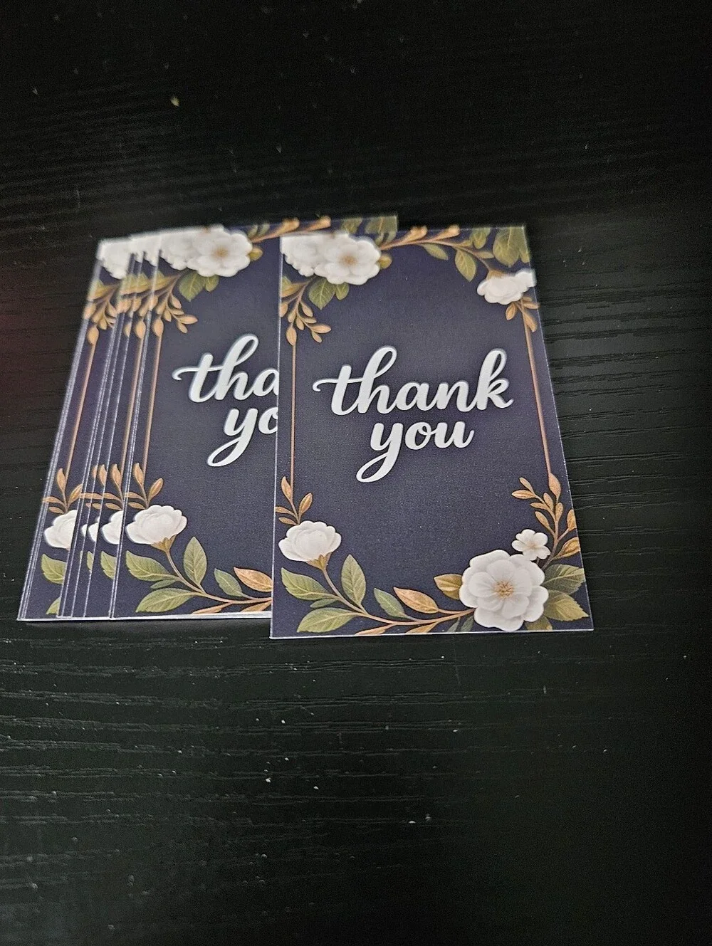Navy Blue And White Rose Thank You cards